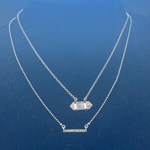 Lucky Brand Silver Double Layer Crystal Point & Bar Necklace